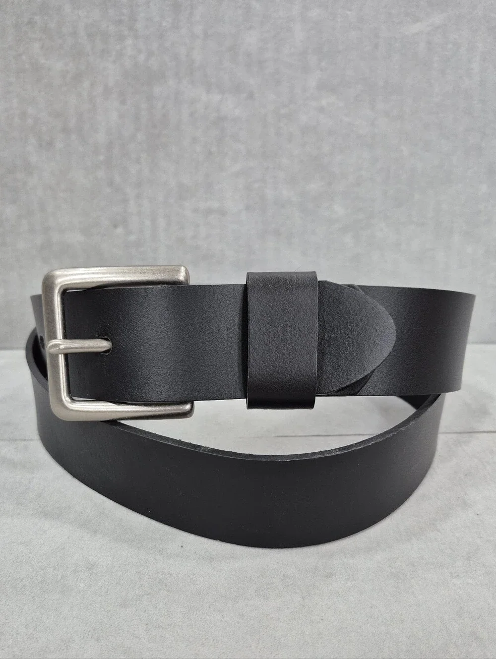 Wrangler belt men's 40 black leather brushed silver buckle casual gorpcore